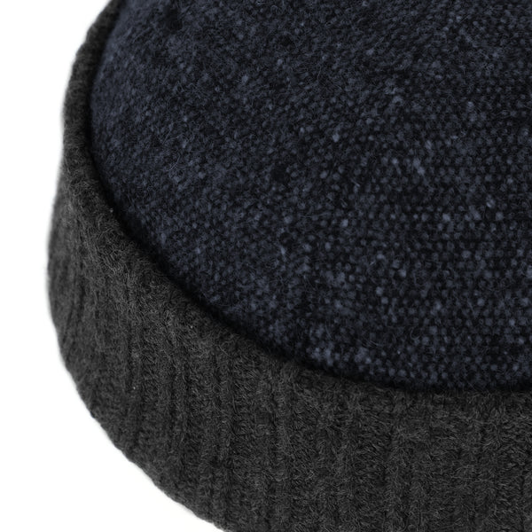 fiebig Dockermütze mit gestricktem Rollrand | Dockercap in Salt & Pepper | Fischermütze mit Karo-Innenfutter