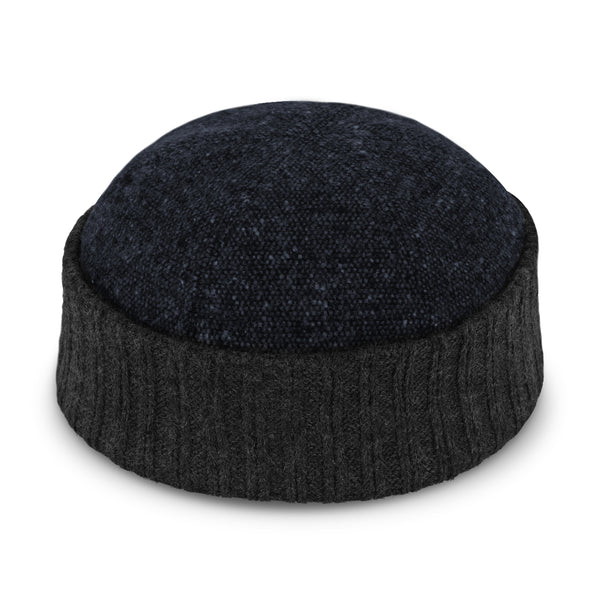 fiebig Dockermütze mit gestricktem Rollrand | Dockercap in Salt & Pepper | Fischermütze mit Karo-Innenfutter
