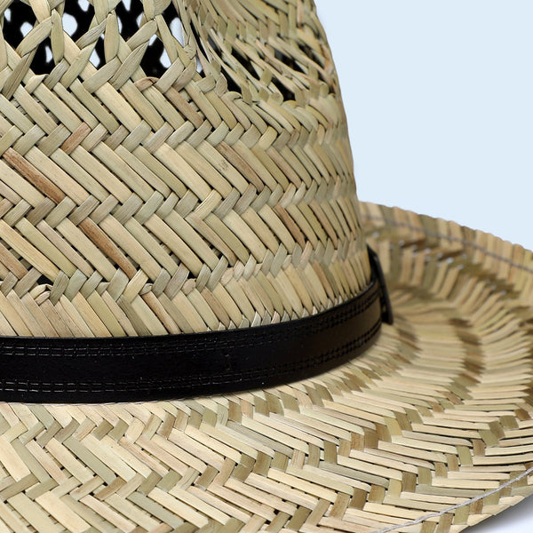 Fedora Strohhut mit veganem Kunstlederband | Sonnenhut aus 100% Naturstroh