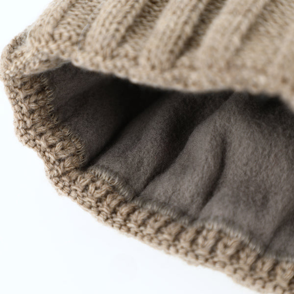 fiebig Strickmütze mit Kunstfell Bommel | Mütze aus Wolle mit Fleece-Futter | Beanie Made in Europe