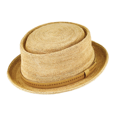 fiebig Pork Pie Strohhut | Porkpie Raffia Crochet mit Kunstlederband
