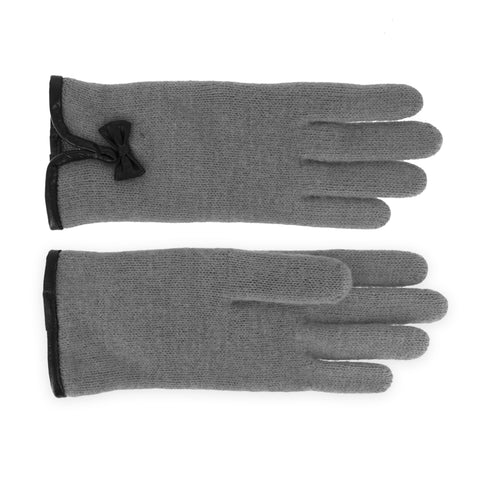 fiebig Walkhandschuhe mit Ledersaum und modischer Schleife| Fingerhandschuh aus gewalkter Wolle für Damen | Schurwollhandschuhe in vielen Farben