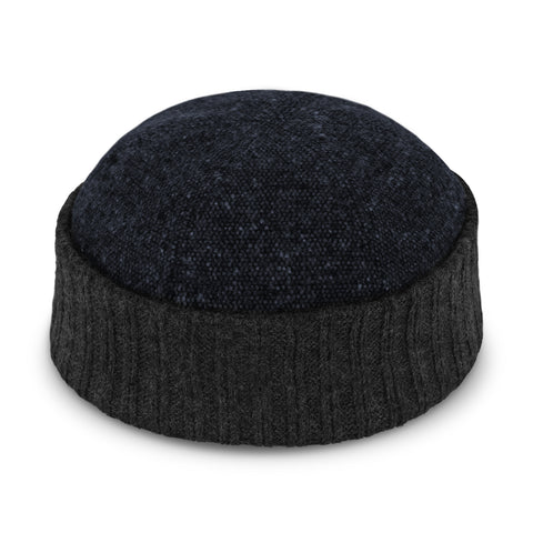 fiebig Dockermütze mit gestricktem Rollrand | Dockercap in Salt & Pepper | Fischermütze mit Karo-Innenfutter