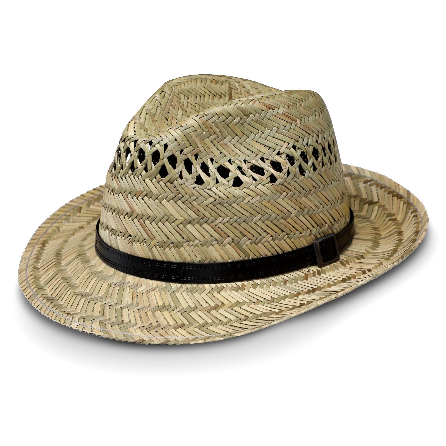Fedora Strohhut mit veganem Kunstlederband | Sonnenhut aus 100% Naturstroh