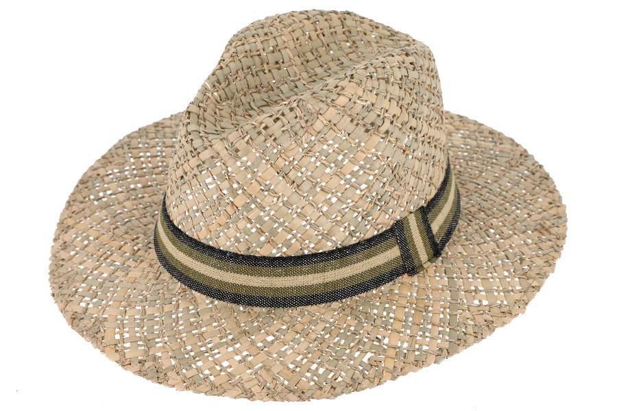 fiebig Seegras Traveller mit farbigem Ripsband | Sonnenhut aus 100% Stroh | Natur Sommerhut in vielen Größen