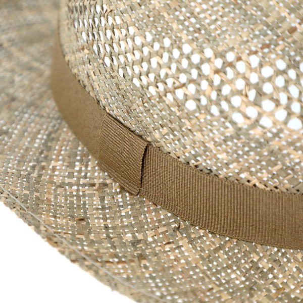 fiebig Fedora aus Seegras mit Ripsband | Hochwertiger Sommerhut mit eingeflochtenen Luftlöschern | Natur Sonnenhut mit breiter Krempe