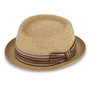 fiebig Wallku Pork Pie Papierhut mit farbigem Ripsband | Sonnenhut aus 100% Papier | Melange Porkpie in vielen Größen