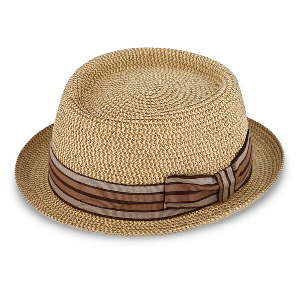 fiebig Wallku Pork Pie Papierhut mit farbigem Ripsband | Sonnenhut aus 100% Papier | Melange Porkpie in vielen Größen