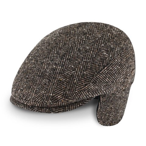 Flatcap Herringbone mit Ohrenschutz | Fischgrät Schirmmütze Made in Italy