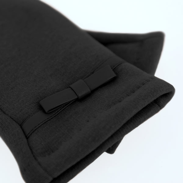 fiebig Handschuhe aus Jersey mit Schleife & Zierband | Teddy Fleece Innenfutter & Touchfunktion | leichter & warmer Damen Thermo Handschuh