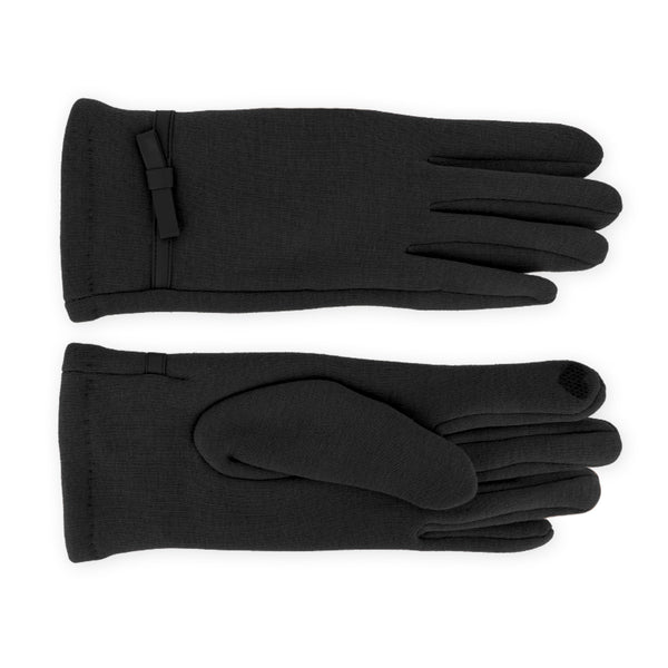 fiebig Handschuhe aus Jersey mit Schleife & Zierband | Teddy Fleece Innenfutter & Touchfunktion | leichter & warmer Damen Thermo Handschuh