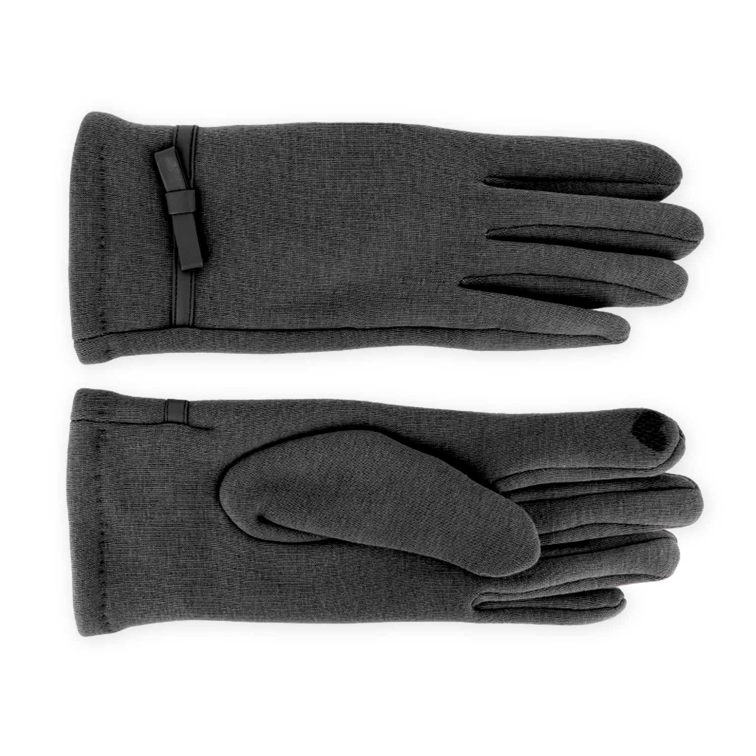 fiebig Handschuhe aus Jersey mit Schleife & Zierband | Teddy Fleece Innenfutter & Touchfunktion | leichter & warmer Damen Thermo Handschuh