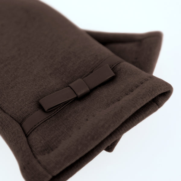 fiebig Handschuhe aus Jersey mit Schleife & Zierband | Teddy Fleece Innenfutter & Touchfunktion | leichter & warmer Damen Thermo Handschuh