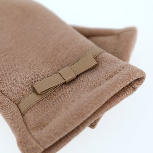 fiebig Handschuhe aus Jersey mit Schleife & Zierband | Teddy Fleece Innenfutter & Touchfunktion | leichter & warmer Damen Thermo Handschuh
