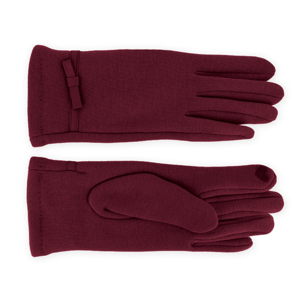 fiebig Handschuhe aus Jersey mit Schleife & Zierband | Teddy Fleece Innenfutter & Touchfunktion | leichter & warmer Damen Thermo Handschuh